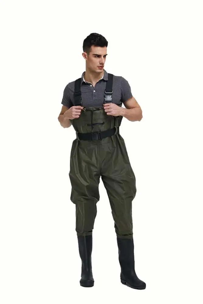
wholesale manufacturers men camo 70d nylon fly fishing waterproof pvc rubber waist high chest hunting fishing boots waders 