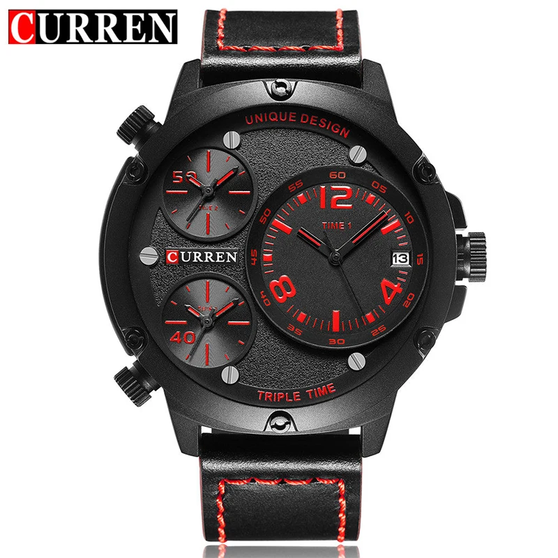 

CURREN 8262 Top Brand Luxury Mens Watches Male Leather Three Time Zone Clocks Sport Military Clock Men Quartz Watch Gift