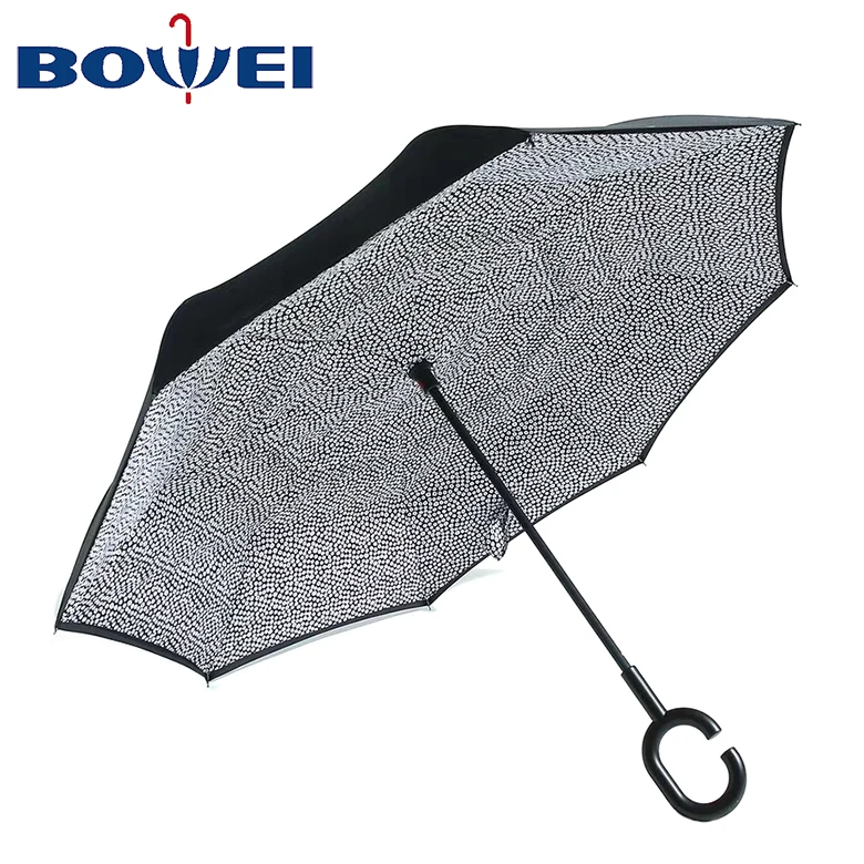 Factory sale top quality double layer pongee c handle reverse umbrella