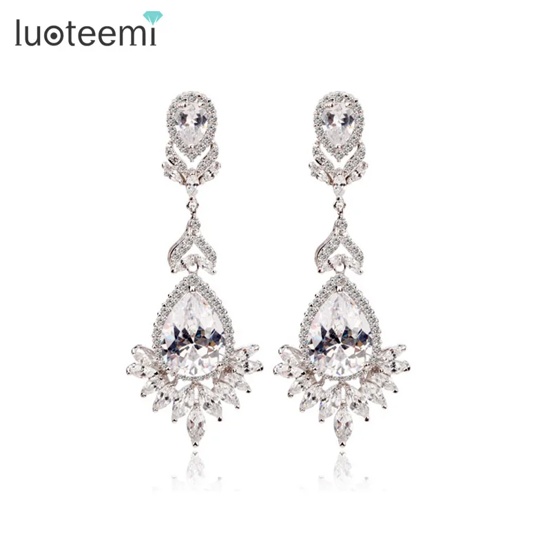 

LUOTEEMI Wholesale Luxury Big Szie Sexy Vintage Queen Fancy Waterdrop Cubic Zirconia Heavy Bridal Earrings, N/a