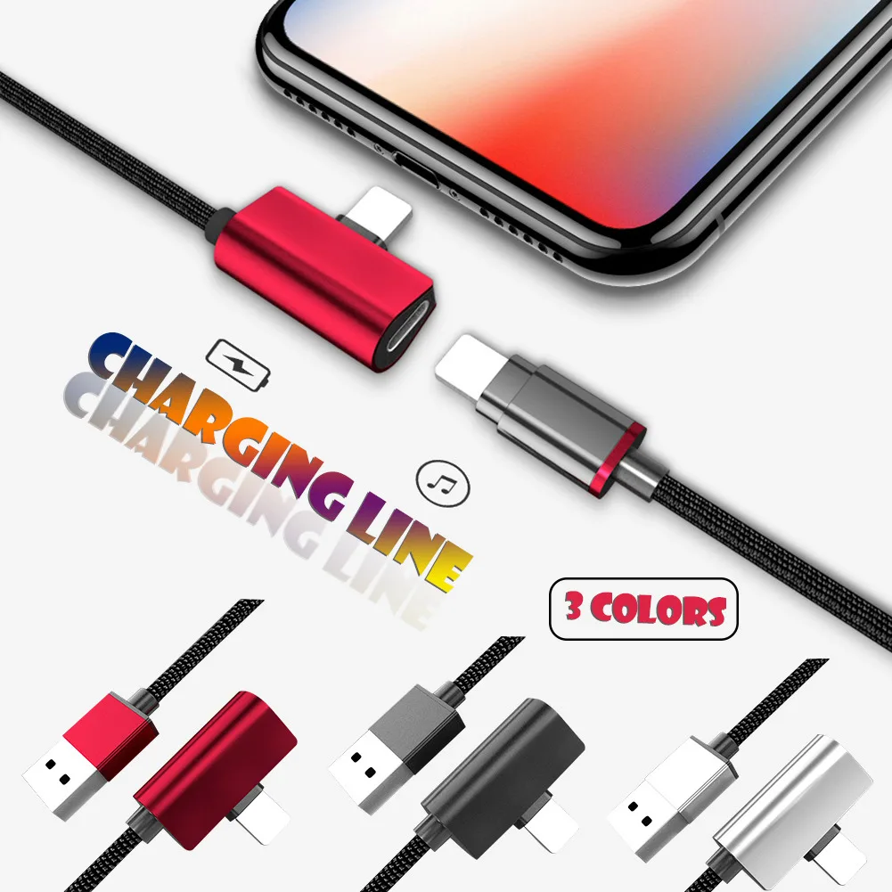 

Phone Cable Audio Wire Quick Charging Elbow Cable Adapter for iPhone7/8/X