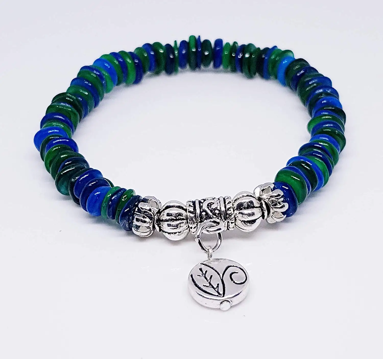 Aventurine Rondelle Beads/Silver Plated Lantern Beads/Silver Metal Tube Drop Bead/Antique Silver Leaf Disc Metal Bead Charm Bracelet