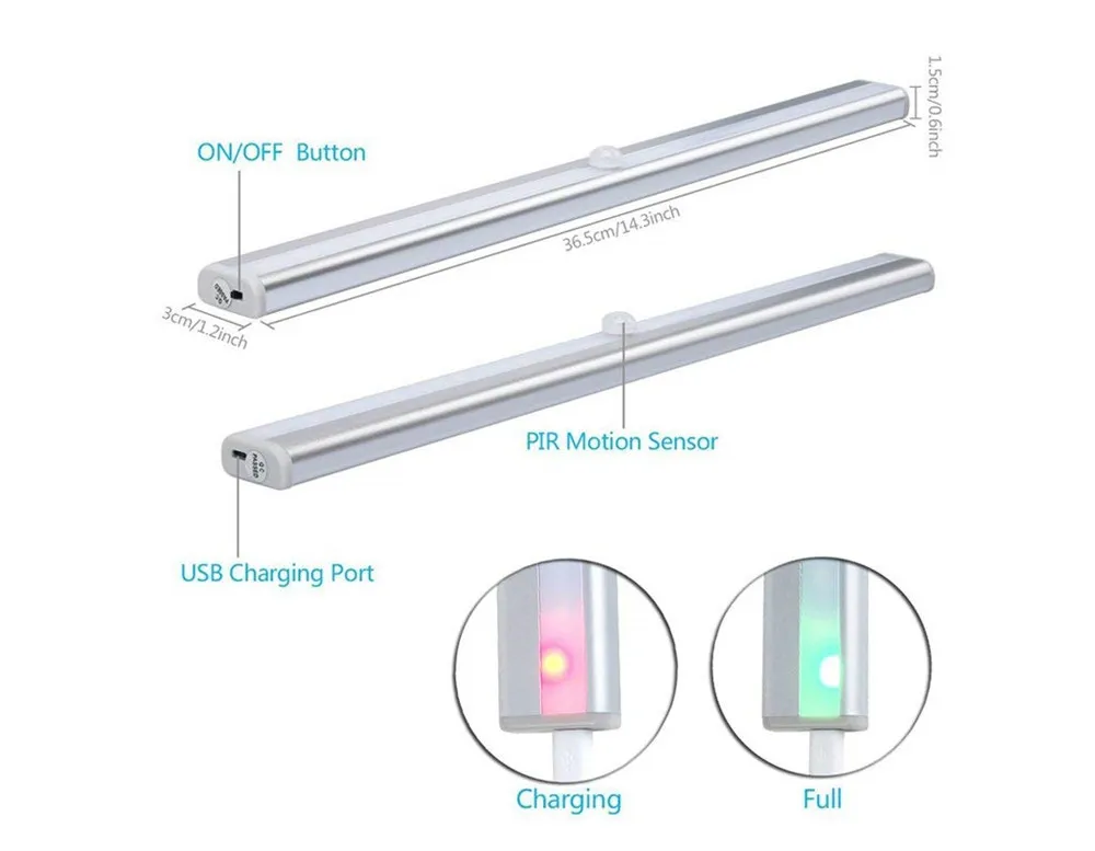 
20 LED Under Cabinet Light Motion Sensor Rechargecable USB Night Light Closet Lamp Wardrobe Light for Indoor 