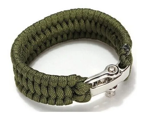 

Survival Rope Paracord Bracelet Outdoor Camping Hiking Steel Shackle Buckle New, 8 colors