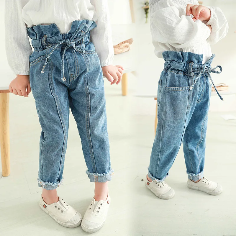Korean Style Children Girls Apparel+stock Bud High-waisted Denim Jeans ...