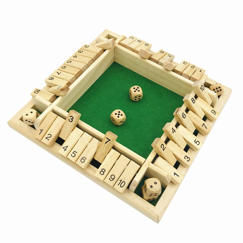 

YUANHE 4-Player Shut The Box Dice Game - 4 sided wooden board game, Nature wood
