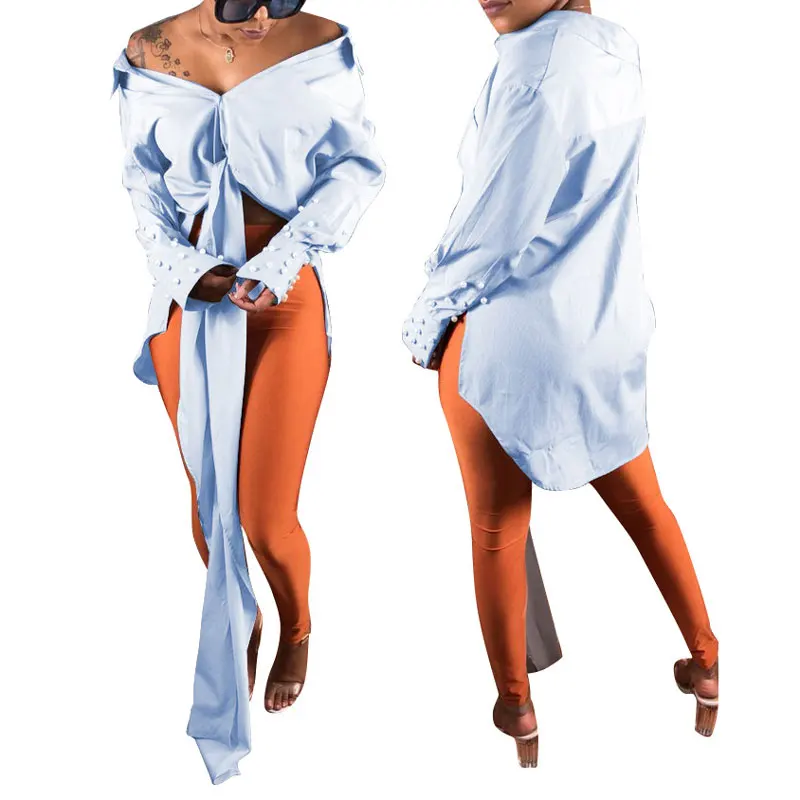 

90223-MX10 Fashion Women Knot Women Beaded Long Shirt