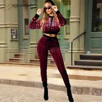 

*GC-66862962 2020 new arrivals Wholesale sexy Fashion High Neck Print Long Sleeve Workout Jumpsuit Two Piece Set Women Clothing