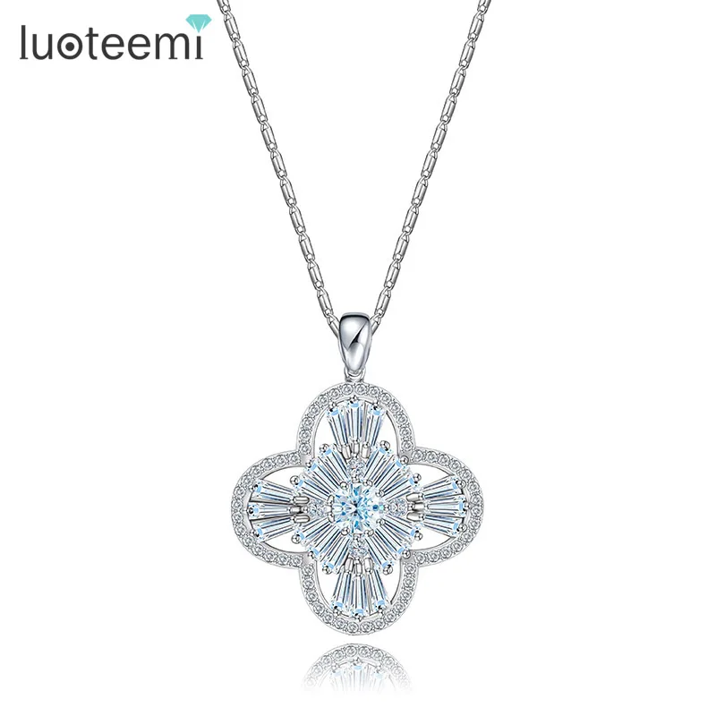 

LUOTEEMI Women Romantic Gift White Gold Jewelry Beautiful Multi Shaped CZ Micro Paved Cute Pendant Necklaces Stock, N/a