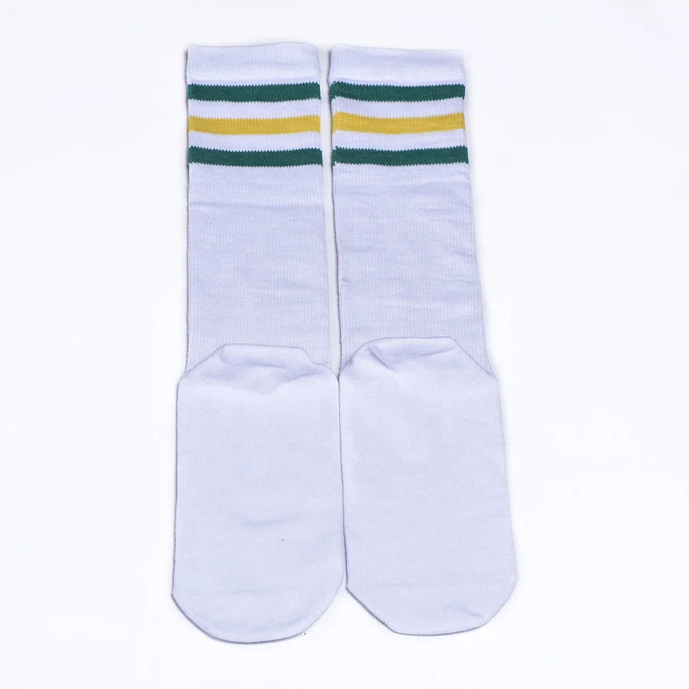 

custom white sublimation blank socks art, White with black strips/ can be customised