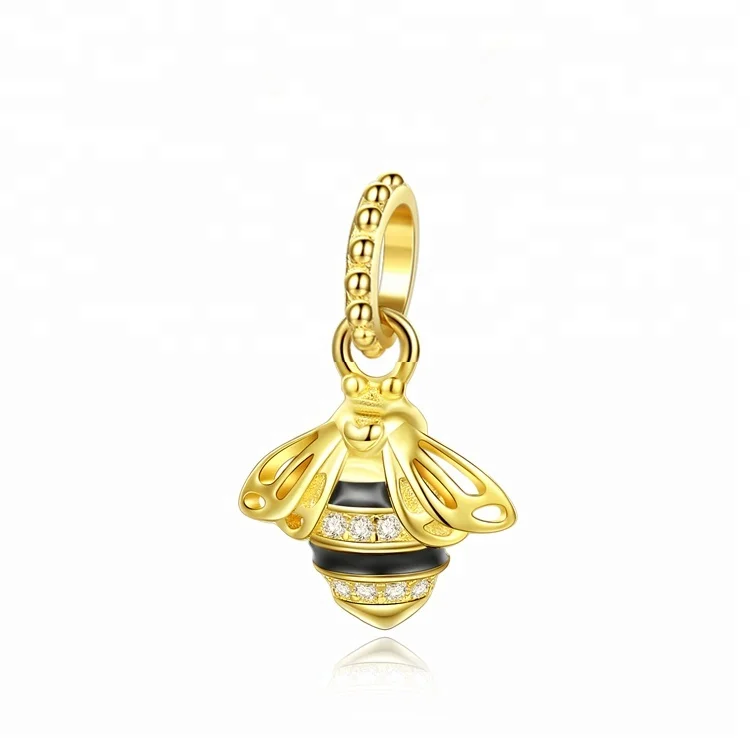

New Arrival 925 Sterling Silver Gold Plated Enamel Bee Charm For DIY, N/a