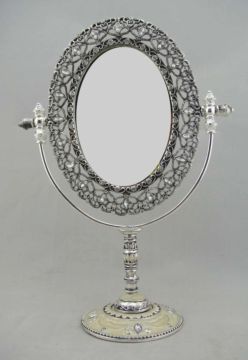 Acrylic Jewelled Oval Silver Plating Tabletop Mirror For Home