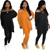 women fashion solid beaded off shoulder top and pencil pants two piece set SA3461