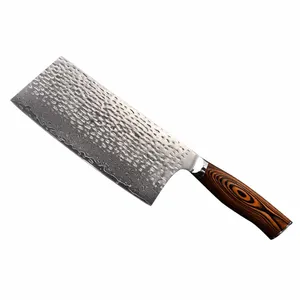 Image of High quality 7" japanese style damascus cleaver nakiri knife with pakka wood handle