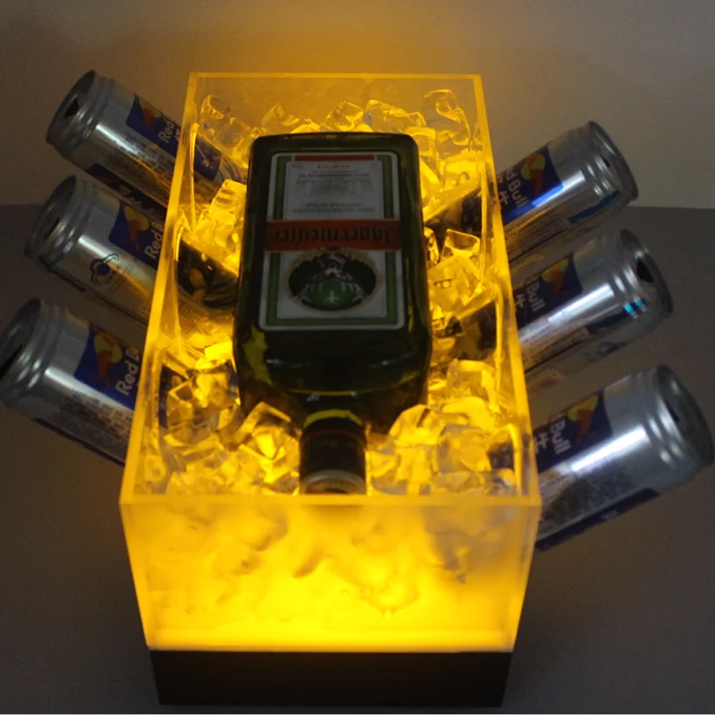

Rechargeable Acrylic LED Lighted Energy Drink Red Bull Can Vodka Bottle Cooler Boat Ice Bucket for Lounge Night Club Bar Party