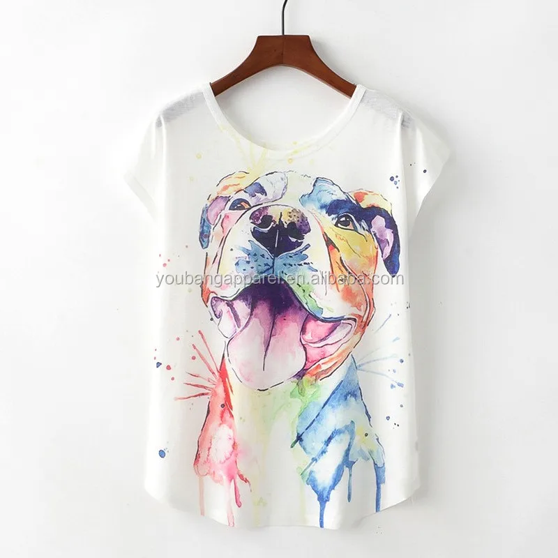 Novedad Verano 2018 Camiseta Con Estampado De Perros Y Tinta Para Mujer - Buy Camiseta Corta Para Mujer,Camiseta De Mujer Product on Alibaba.com