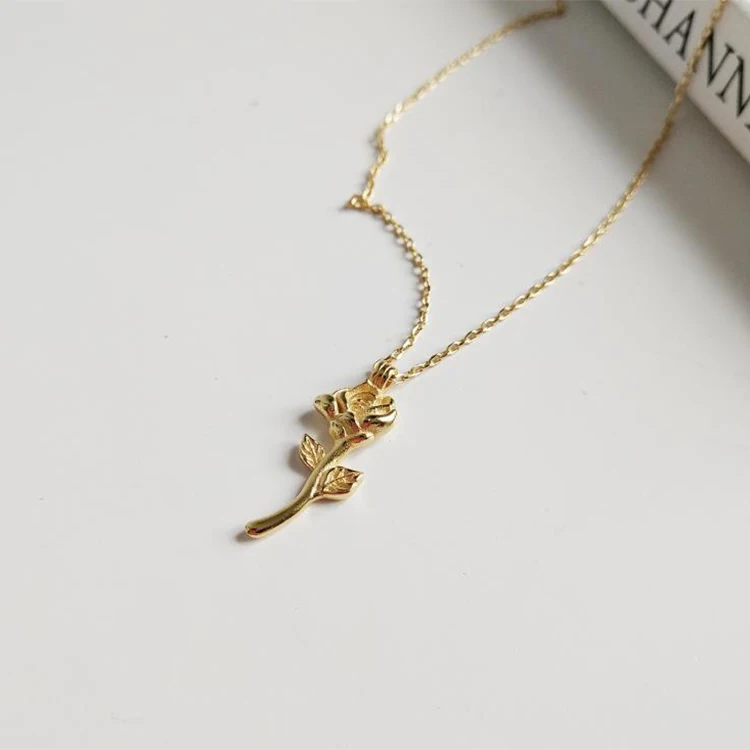 Fashionable Personality Jewelry Gold Plated Rose Shape Pendant Necklace 925 Sterling Silver doule plated pendant jewelry