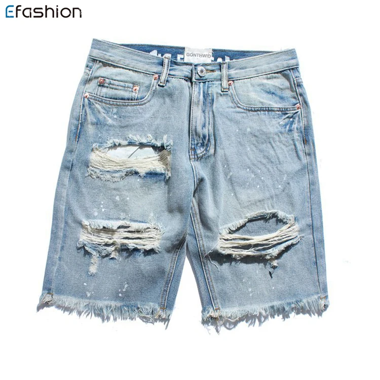 

Blue denim mans male mujer fabrics jeans short damaged destroy ripped hole pent