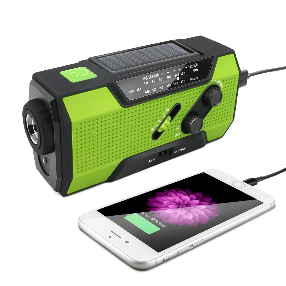 

Amazon solar hand crank NOAA weather radio with 2000 mah power bank & super bright LED torch, Customize