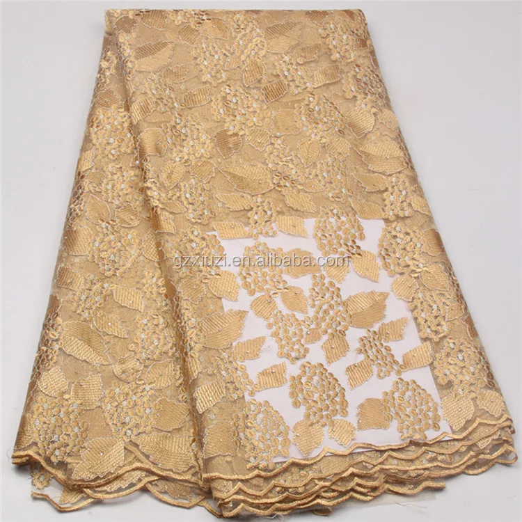 Champagne Gold French Lace Fabric 