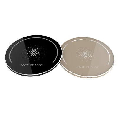 

High quality cell phone mini qi mobile wireless charge round wireless charger non slip charge for iPhoneX, Black/gold