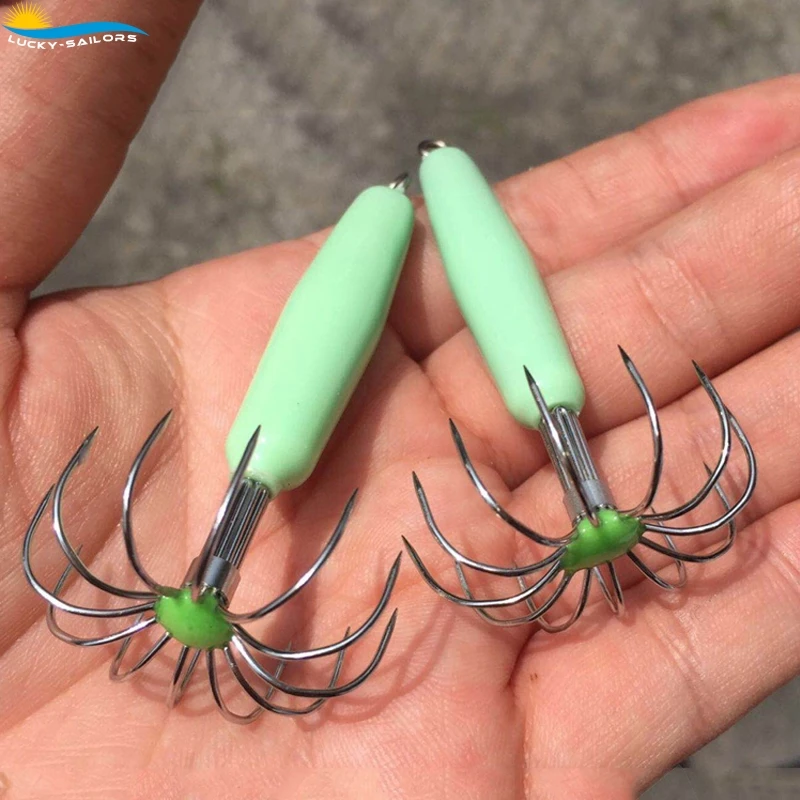 

Luminous Fishing Squid Jigs Hard Fishing Lures Squid Hook, Green