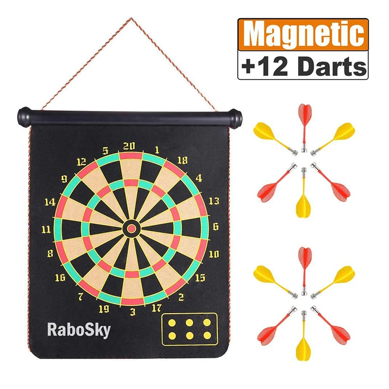Dart Board Game Magnetic 2 Sided Dartboard Bullseye Target & 6 Child Safe Dart 