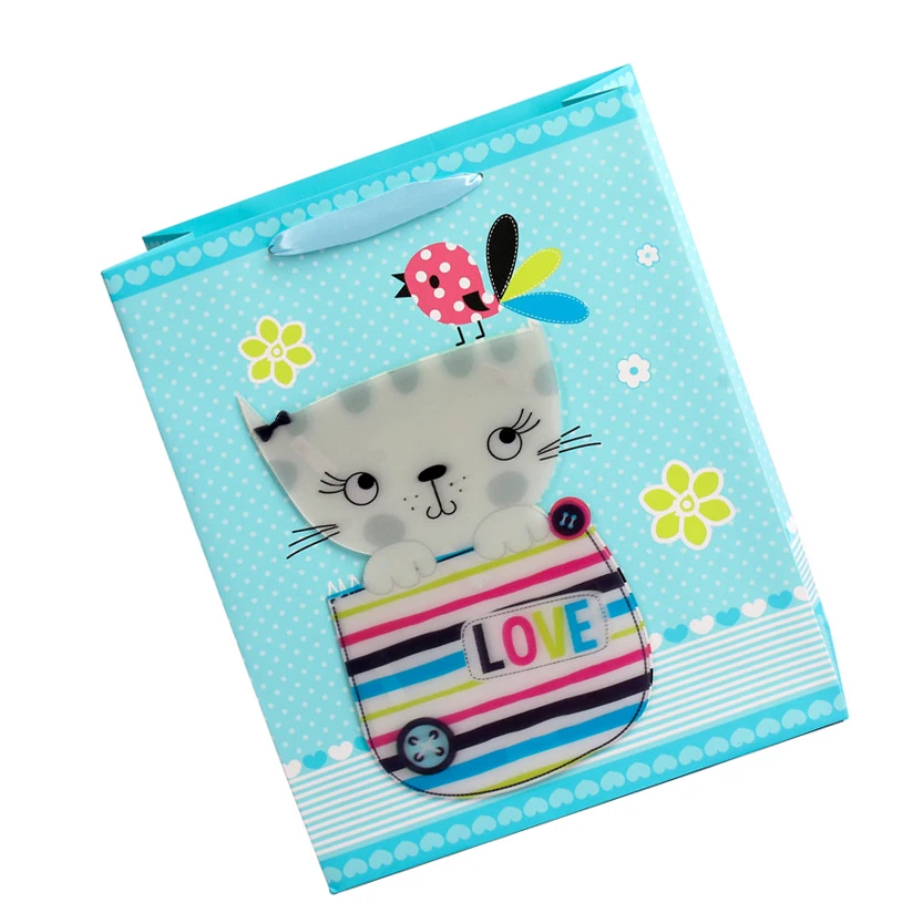 2019 New Design Handmade Eco-Friendly Lovely Cat Square Kraft Paper Shopping Bags