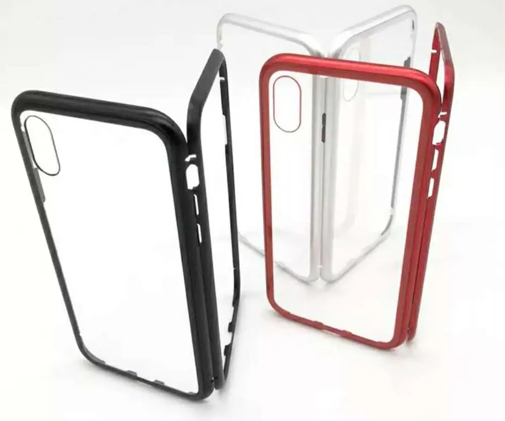 

Free Shipping Metal bumper Phone Case For iPhone Magnetic Transparent Tempered Glass Cover Case for iPhone 6 7 8 X XS XR XS Max