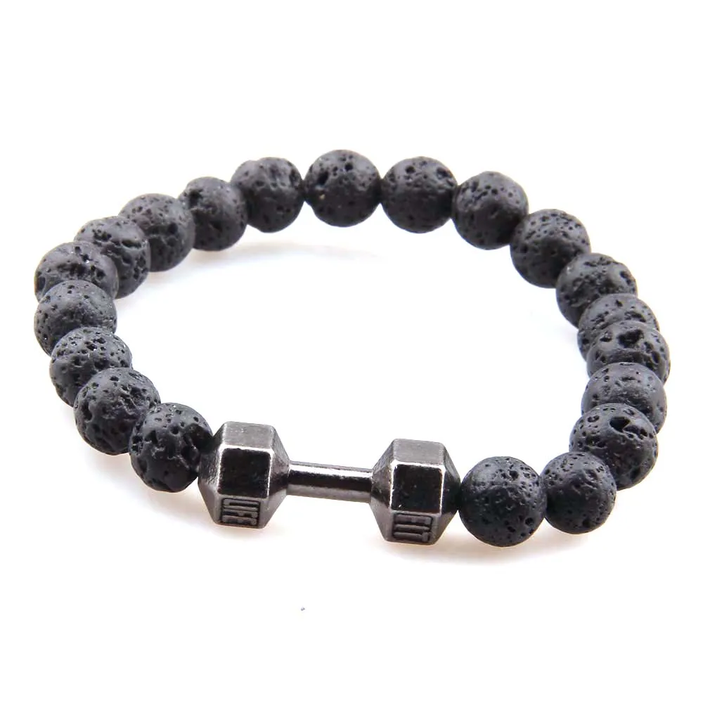 

Natural Lava Stone With Alloy Metal Dumbbell Beaded Bracelet Friendship Bracelets, As show (customize colors are available)