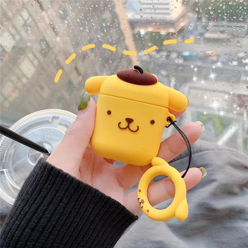 

For AirPods Case Cute Cartoon Pudding Dog Earphone Cases For Airpods 2 Lovely Puppy Cover with Finger Ring, Yellow
