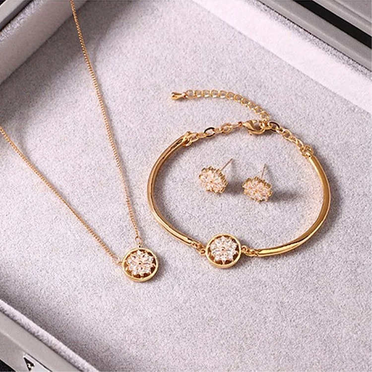 

Iced flower fashion gold plated zircon wedding jewelry sets necklace women, Pink, clear,golden