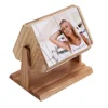 Triangle rotatable wood photo frame with holder for desk stuff storage