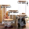 Clear Borosilicate Glass Food Storage jar with Airtight Locking Clamp Bamboo Lid