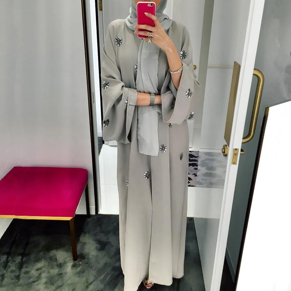 2019 Fashion Dubai Hand-embroidered Muslim Cardigan Robe Dress For Ramadan Special Abaya Jalabiya Kaftan