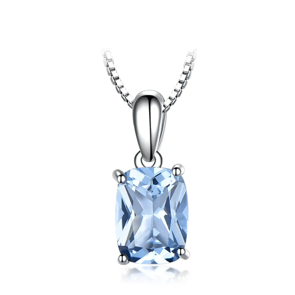 

factory direct sales blue rectangle stone pendant with box chain wedding jewelry 925 sterling silver necklace women jewelry