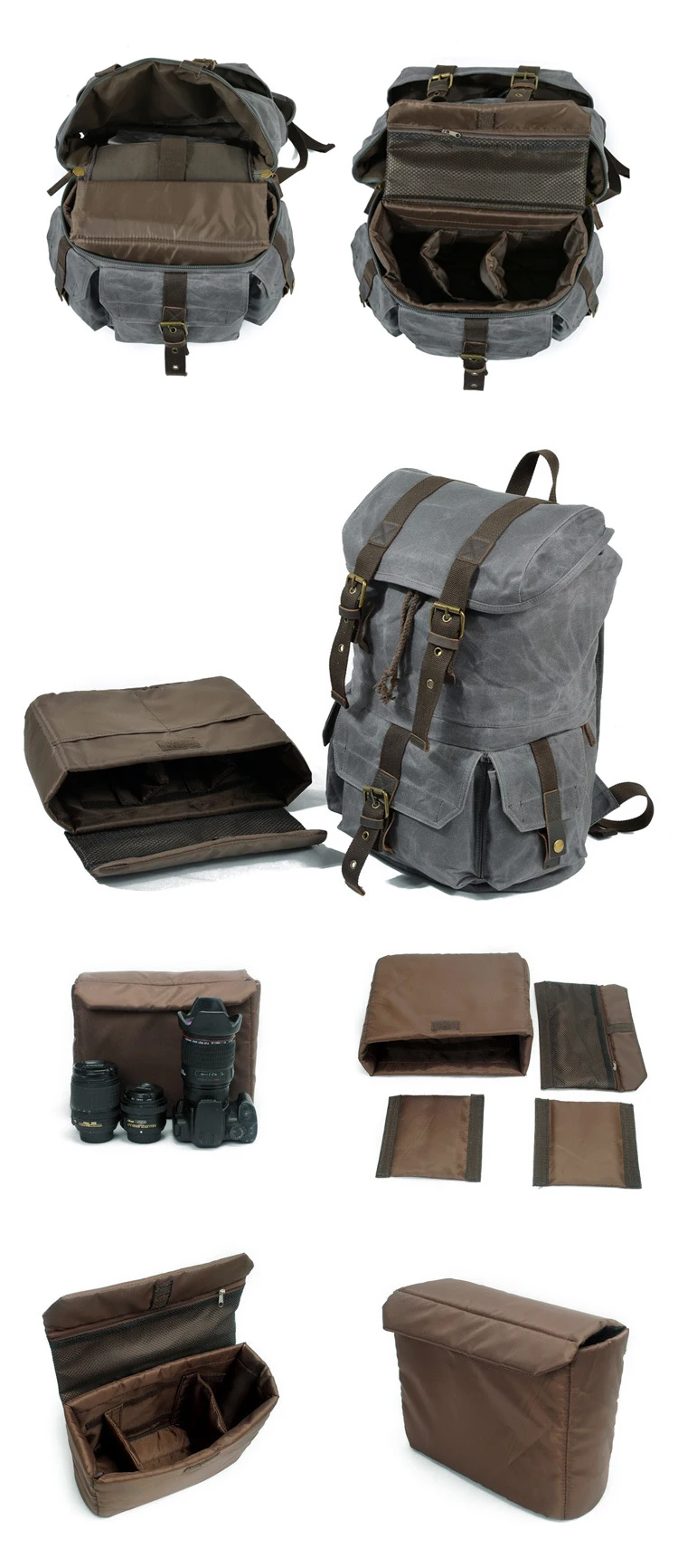 High quality vintage designer water resistant waxed canvas digital gear camera backpack bags
