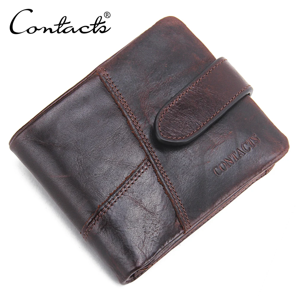

CONTACT'S Brand Crazy Horse Leather Trifold Wallet for Male, Coffee