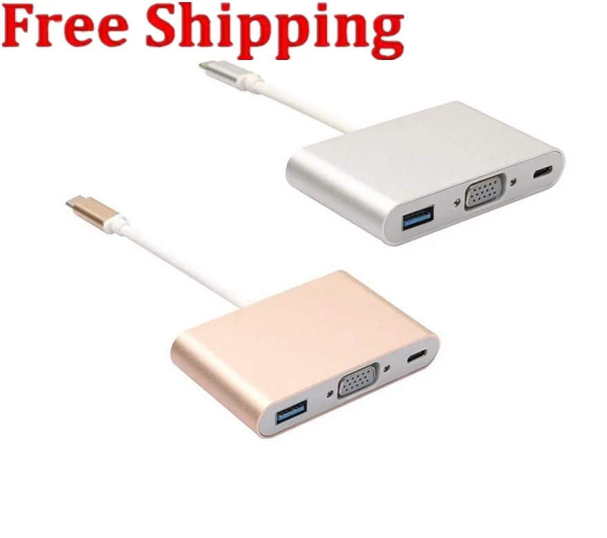 

3 in 1 Type-C USB C 3.1 Hub USB-C Male to PD USB 3.0 VGA Type C Female Charger Adapter For Macbook Google Chromebook Pixel S10