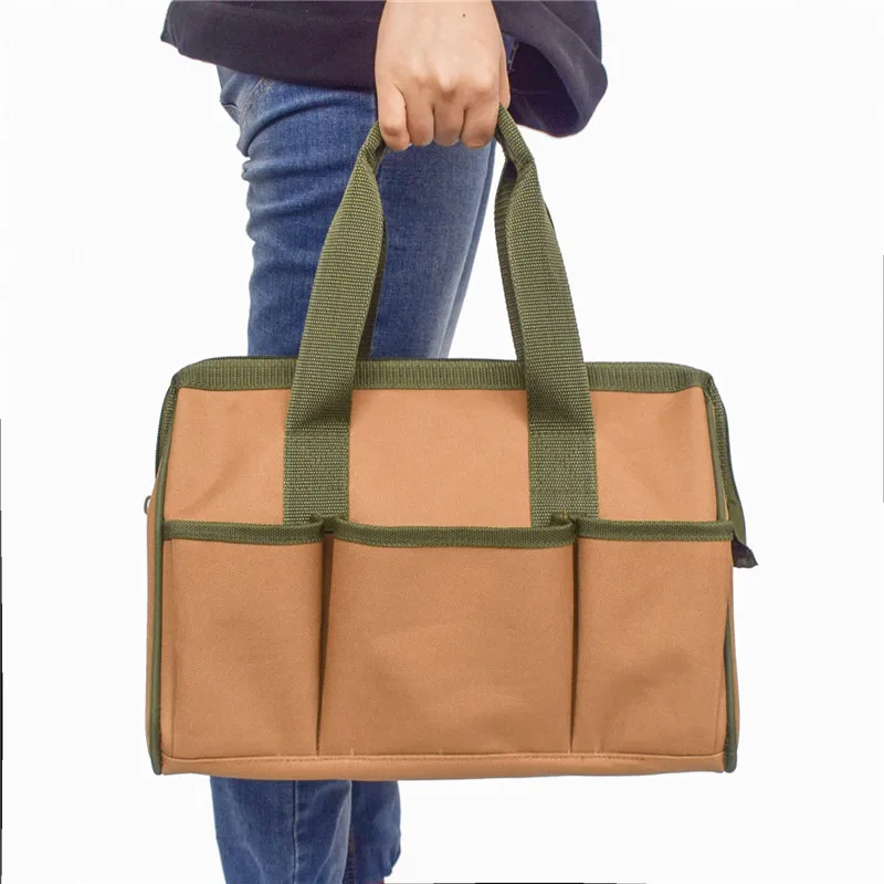 

Hot Sale Wholesale Heavy Duty Tool Kit Tote Bag for Electricians with 6 Pockets to Storage Tools, Khaki