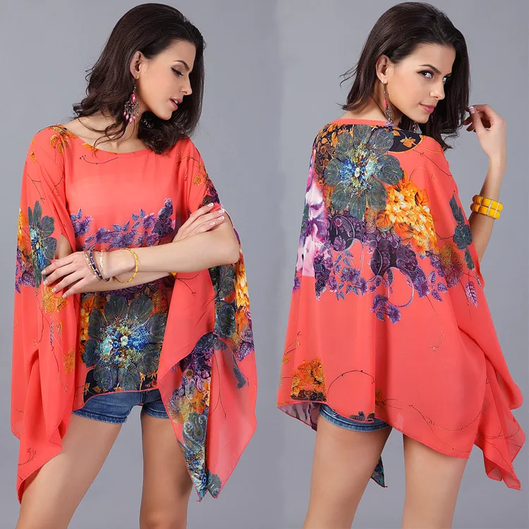 

plus size bat sleeves chiffon women loose bohemia blouse