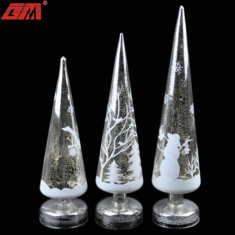 Mercury finish artificial led lighted mini glass christmas tree factory