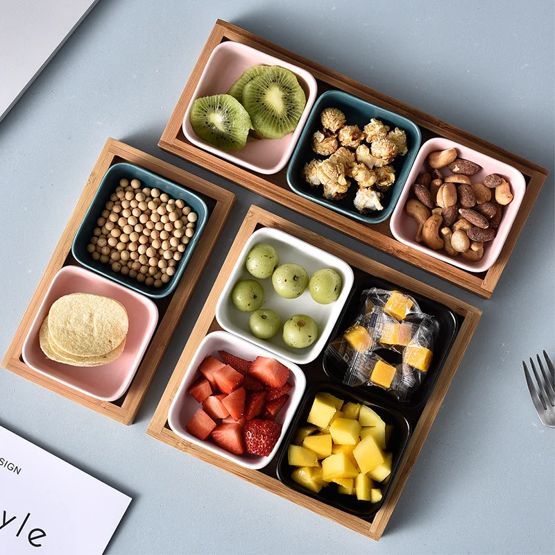 

Partitioned Scoop Dish, Ceramic Plate with Dividers for Dinner Winter Frost White