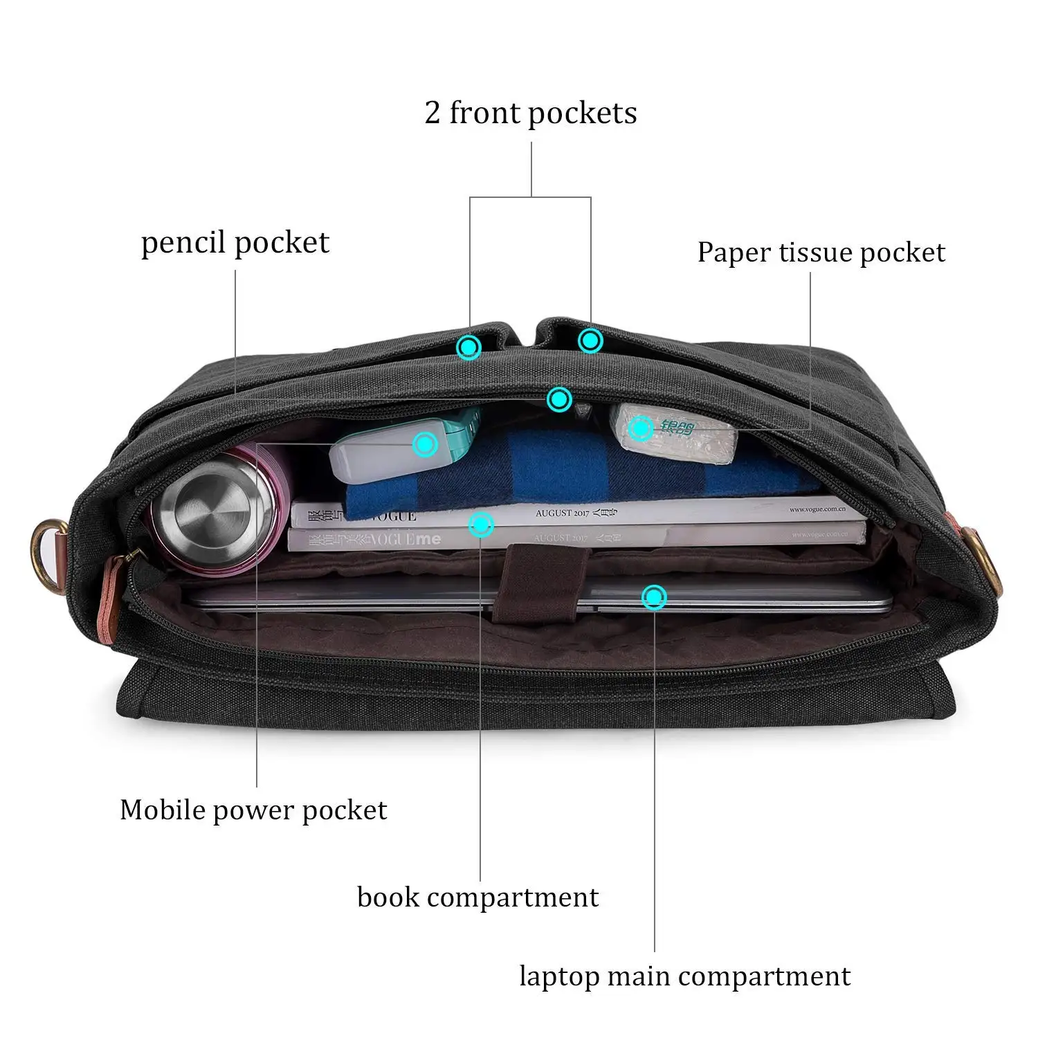 Lokass 15.6 Inch Laptop Shoulder Bag Canvas Genuine Leather Business