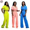 9071605 queenmoen wholesale casual pit article knitted long straight woman pants two piece set