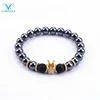 Wholesale mens micro pave diamond crown match lava stone hematite bead bracelet