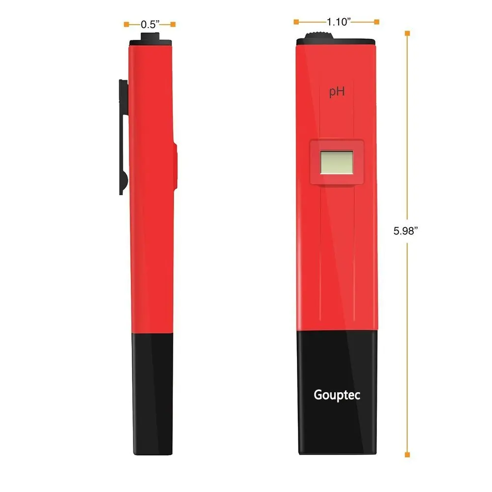 Gouptec Portable Digital PH Meter/Mini Water Quality Tester High Accurate Digital Pen PH-2011,0-14 Pocket Aquarium LCD PH Value Test Pen PH Tester WIth Powder,Measuring Range 0.01PH Resolution (Red)