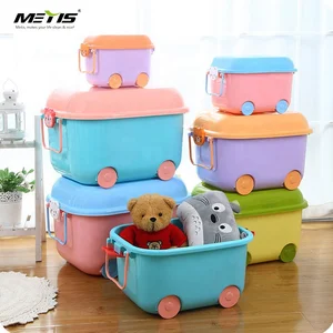 Image of Wheels Plastic Portable Function Storage Container Box For Collection Cloth & Toys Plastic Storage Box