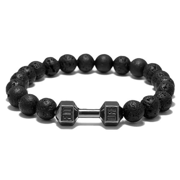 

8mm Lava Natural Stone Stretch Beads Bracelet with Alloy Charms