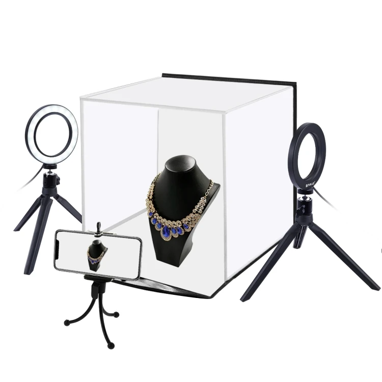 

PULUZ 30cm Photo Softbox Portable Folding Studio Shooting Tent Box + 4.6 inch Ring LED Light Kits with 6 Colors Backdrops
